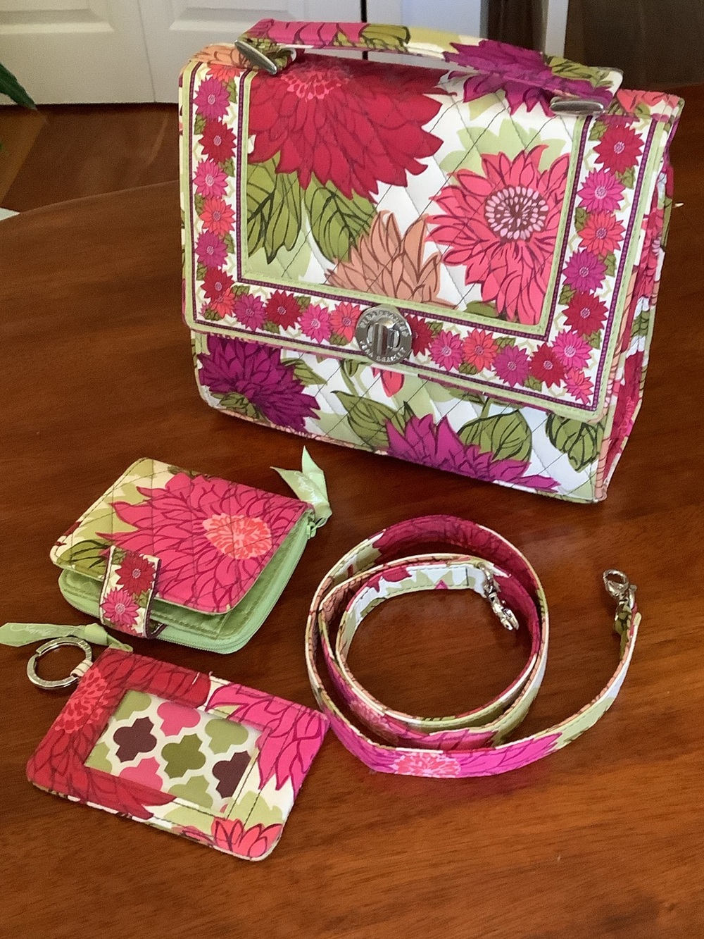Vera Bradley Pink Floral Crossbody Set with Green Accents